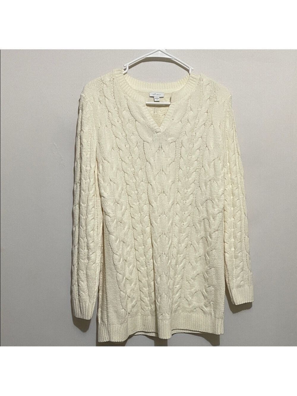 J. Jill Ivory V-Neck Cable Knit Chenille Tunic Sweater Small